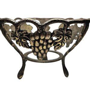 Vintage Brass Footed Plant Stand Grape & Vines Design, Candle Holder Collectible